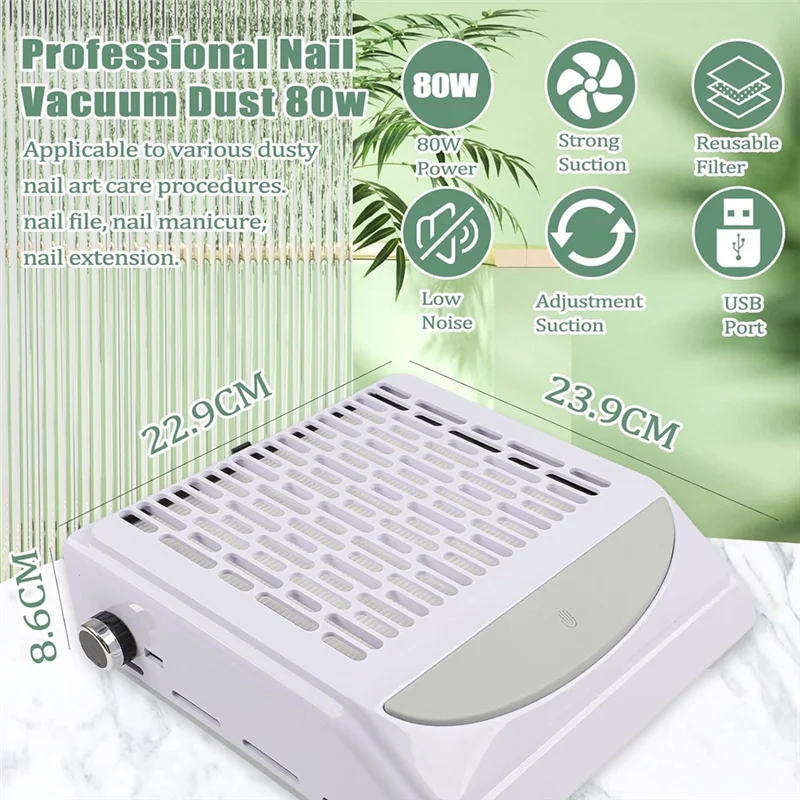 PB-Raccoglitore di polveri per unghie per manicure, aspiratore da 100 W Aspiratore Potente ventola per unghie, spina europea bianca durevole