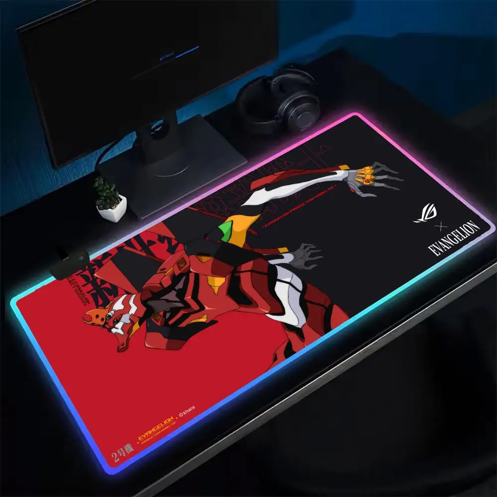 Super eva x rog mouse pad anime gaming mouse pad led almofadas de mesa retroiluminado borracha desktop xxl rgb tapetes de mesa