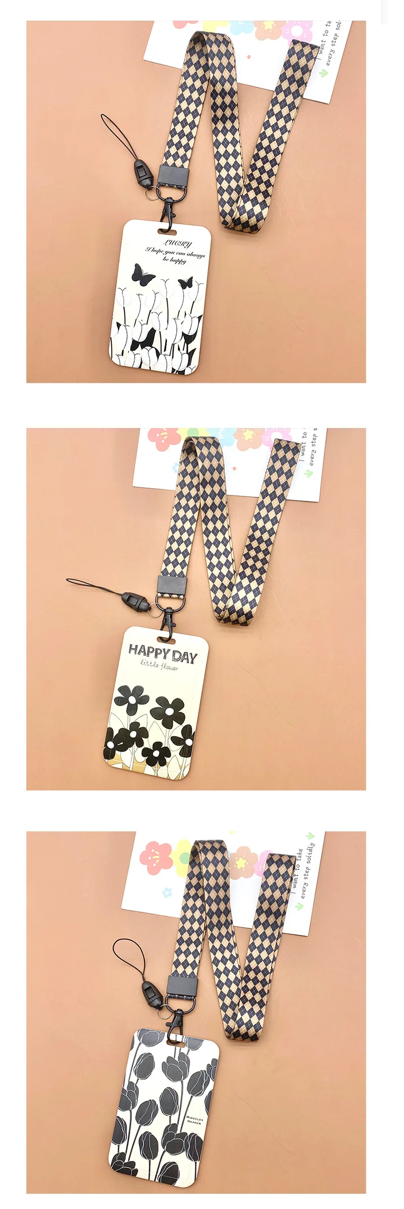 1 Pcs Simple Black And White Flowers Card Holder Campus Student Card Work Permit Bank Card Bus Card ABS Plastic Card Cover