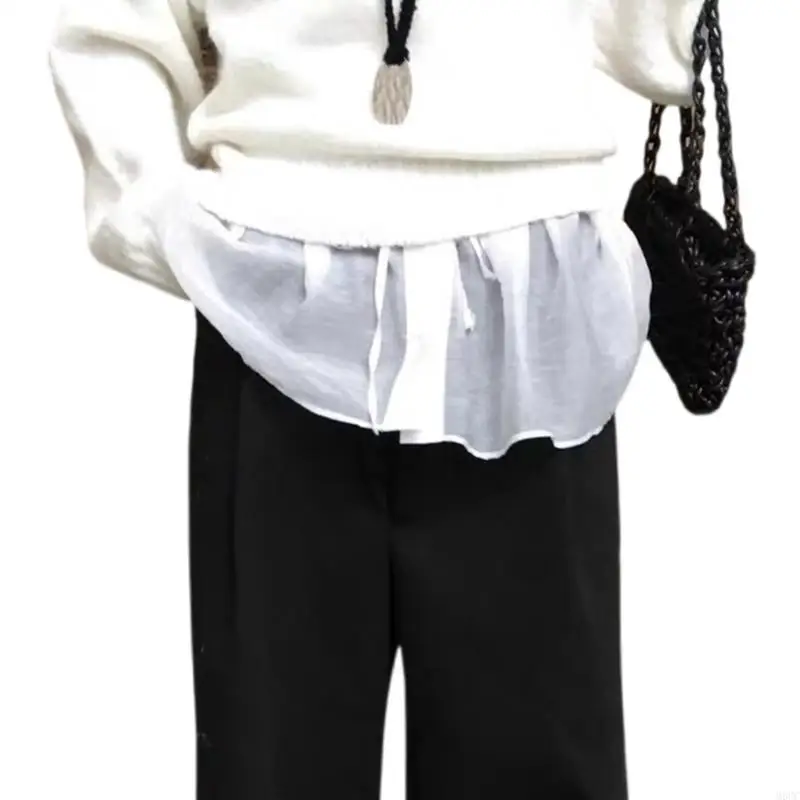 

M6CC Button Front Shirt Extender for Women Drawstring Waist Mini Apron Skirt Faux Layering Top Lower Undershirt Hemline