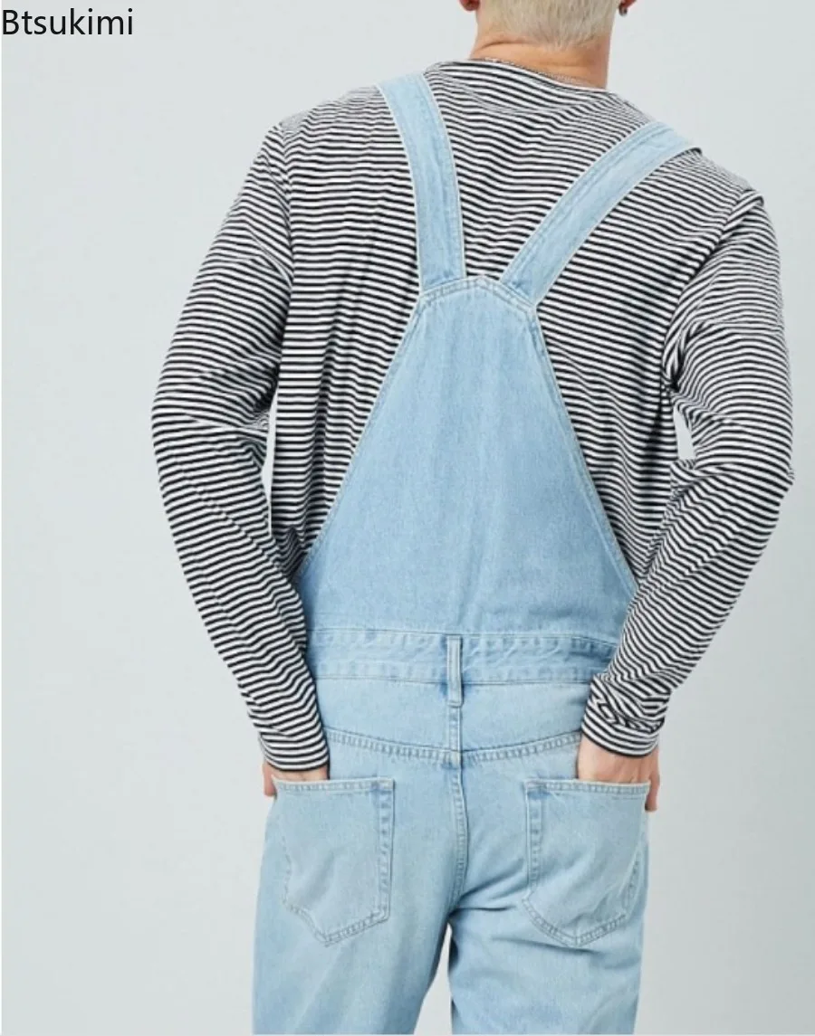 2024 Men's Fashion Casual Jumpsuit Multi-pocket Button Stitching Spaghetti Strap Jeans Men Retro Straight Denim Overalls Rompers