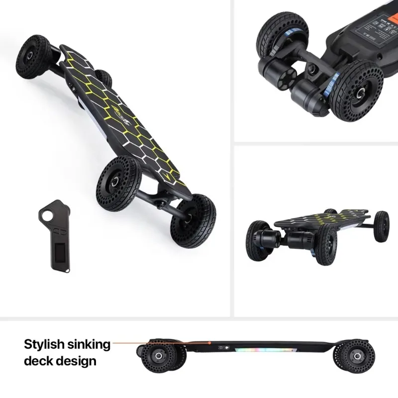Dupla correia de 40 km/h skate elétrico off-road piso de montanha 20 km faixa 6 polegadas material transporte direto opções personalizadas