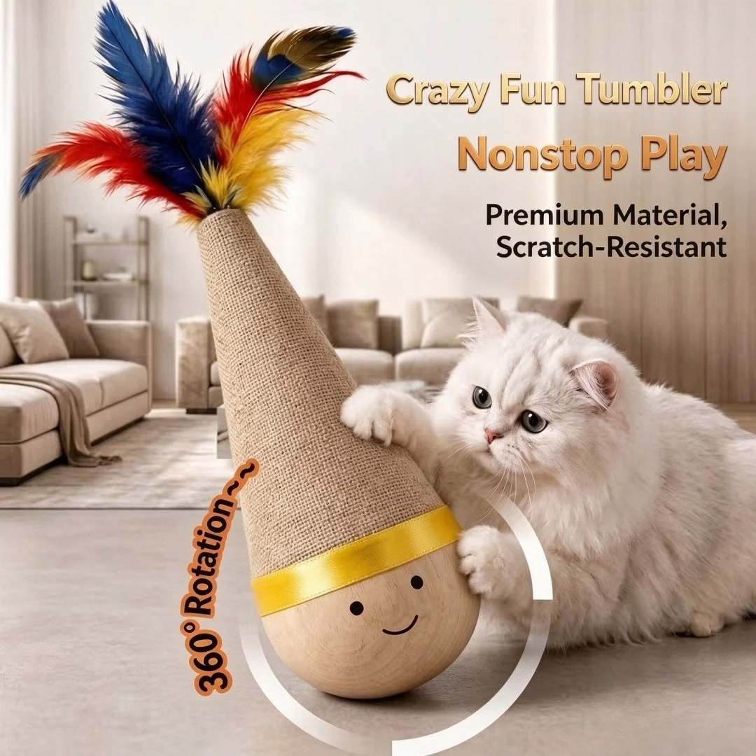 Swinging toys for cats with bell feathers，indoor swinging and rolling toys for cats and dogs，and self correcting interactive toy