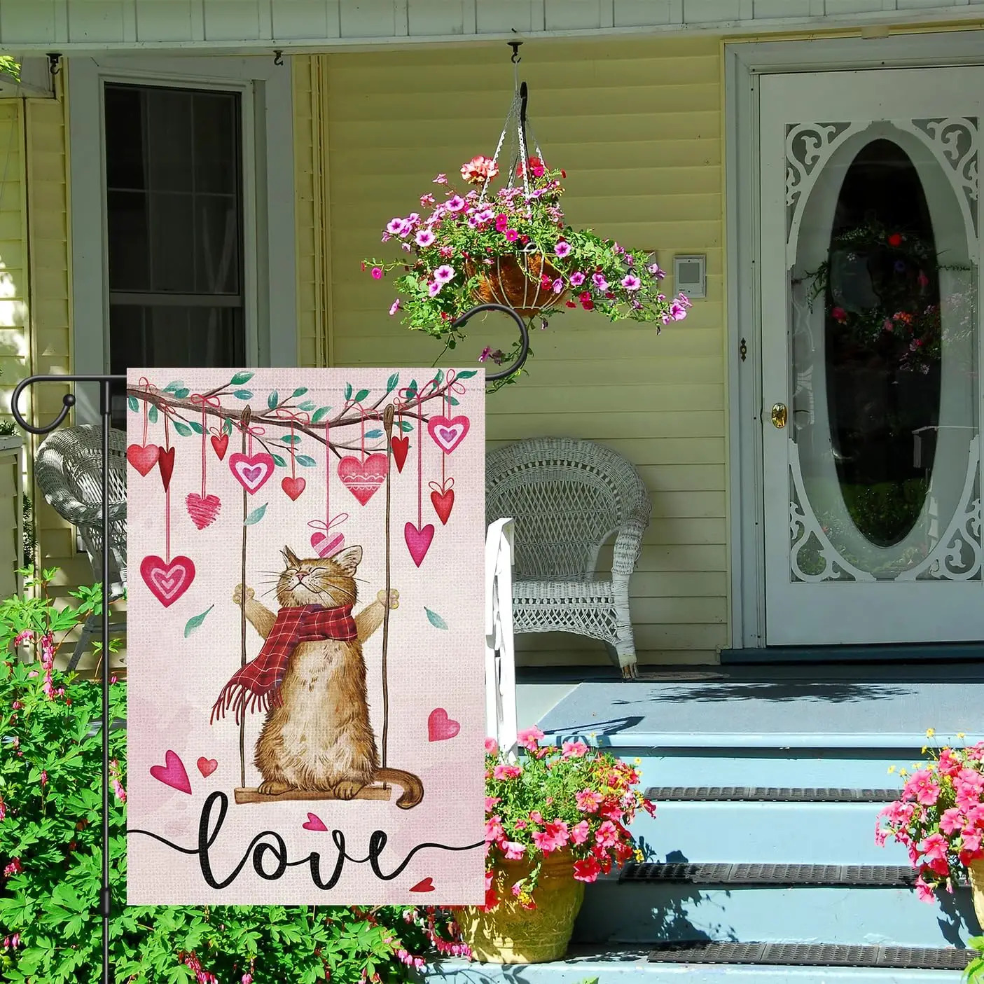 Louise Maelys Happy Valentines Day Garden Flag 12x18 Double Sided, Small Burlap Welcome Cat Spring Garden Yard Flags Love Heart