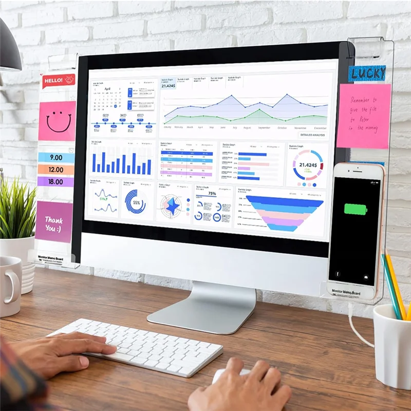 Pannello laterale con display pratico e trasparente, clip per appunti adesivi laterali per bacheca trasparente per computer