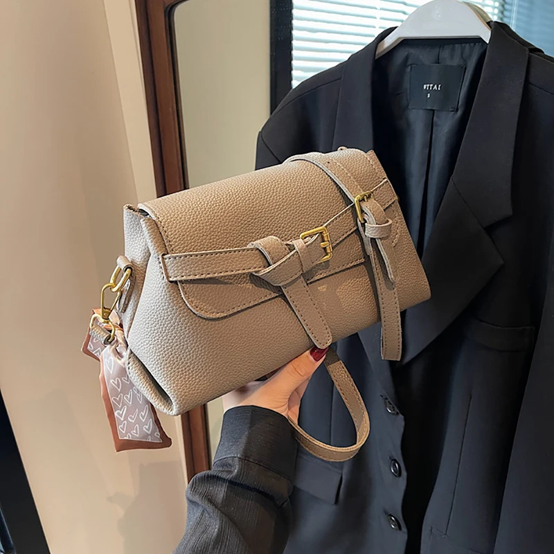 High-quality Soft Lychee Leather Women\'s Shoulder Bag Fashion Retro Casual Crossbody Bag Design Sense Popular Solid Commute Bags