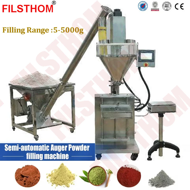 5-5000g Powder Spiral Filling Machine With Powder Feeder Applicable Spices Coffee Milk Flour Protein Powder For Bottle Bag Can