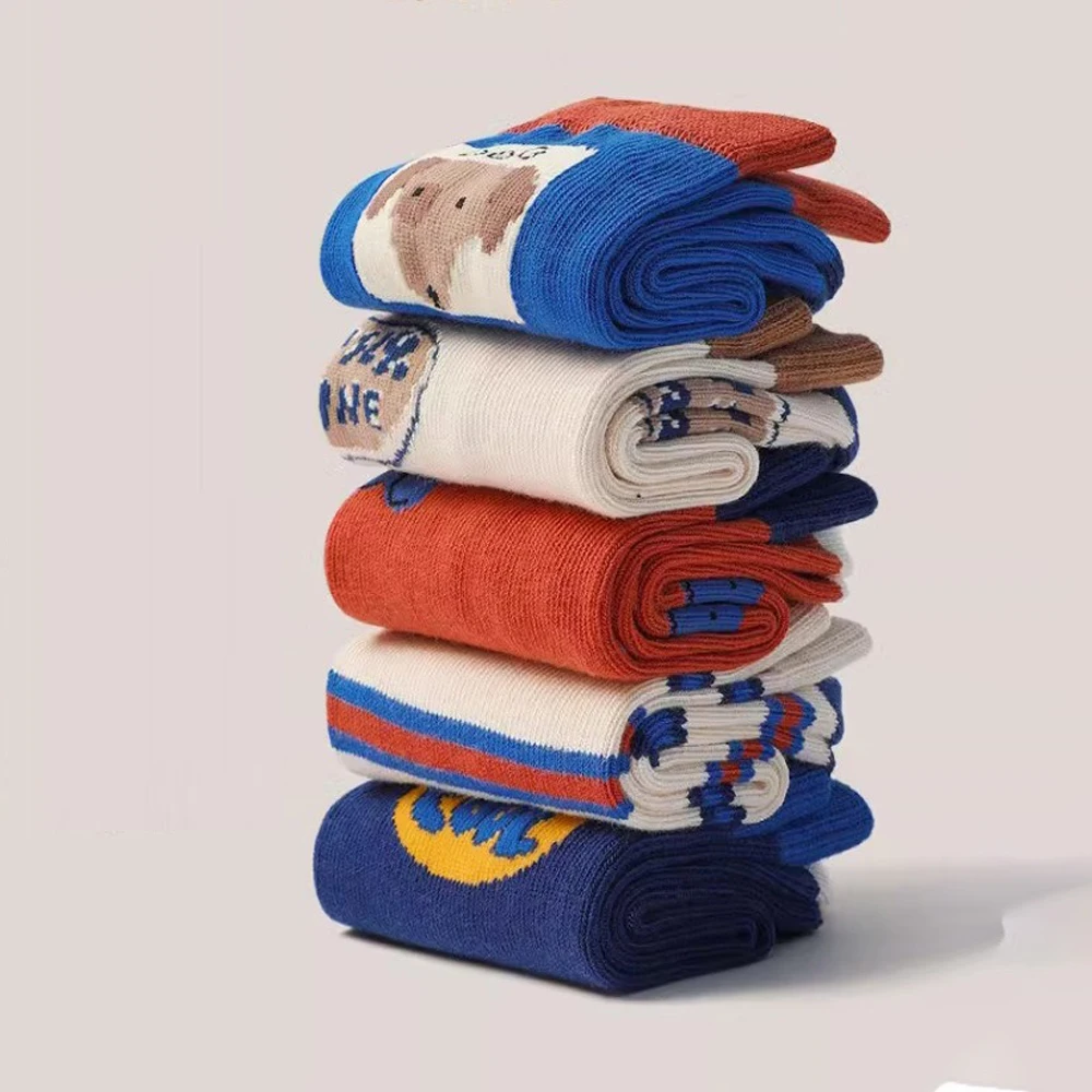 5 أزواج من جوارب الأطفال، جوارب متوسطة الطول للأولاد لطيفة على شكل جرو، جوارب متعددة الاستخدامات للطلاب، للخريف/الشتاء #4