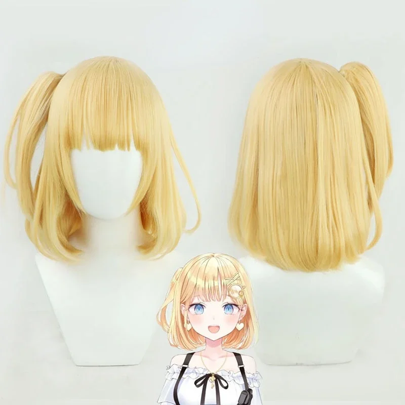 Amelia Watson Cosplay Wig VTuber Youtuber Blond Short Bobo Pigtail 4vers Synthetic Hair Halloween Party Role Play + Free Wig Cap