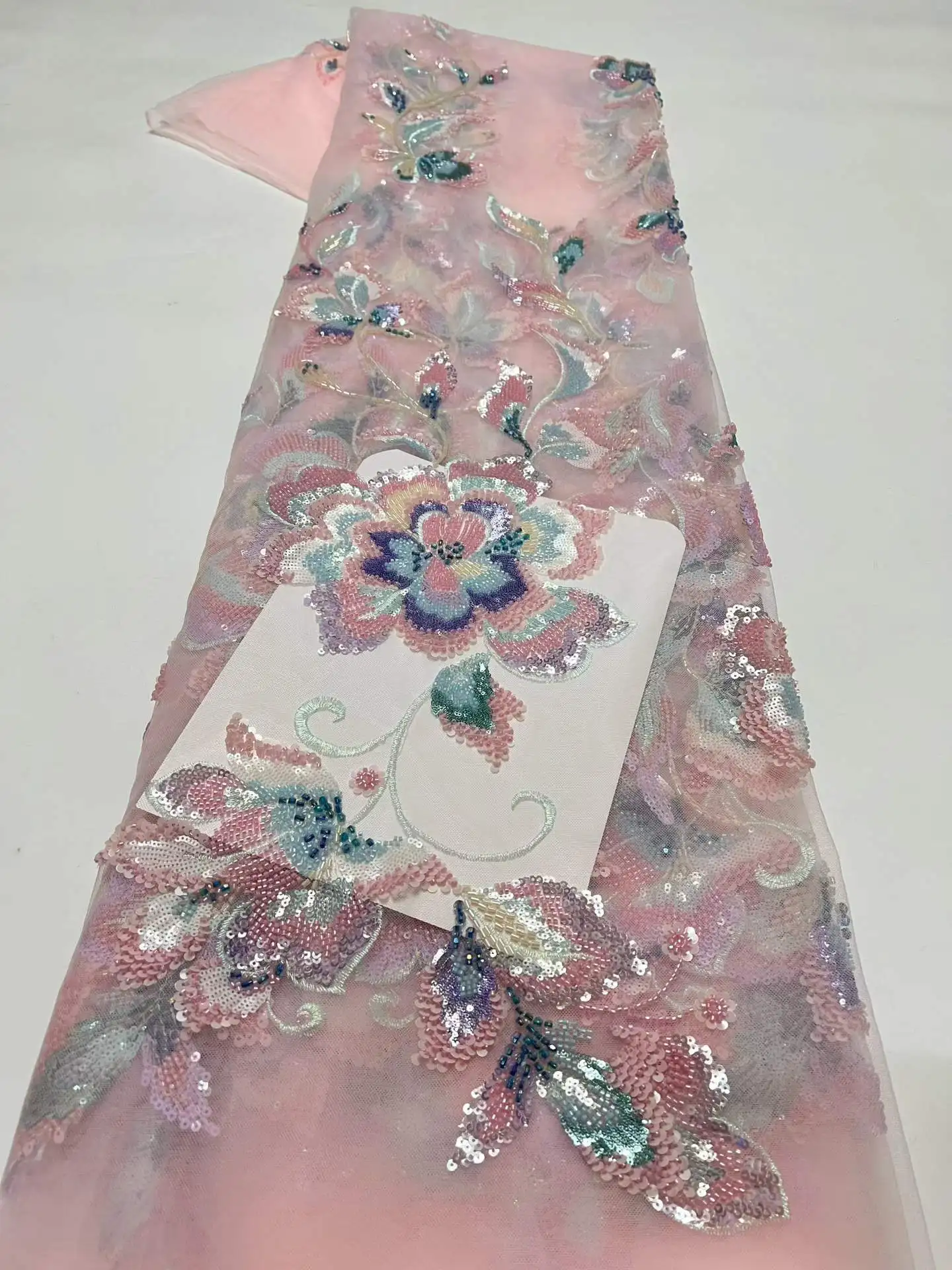 

Luxury French Embroidery Lace Fabric with Beads and Sequins 5 Yards High-Quality Material for Parties and Special Occasions