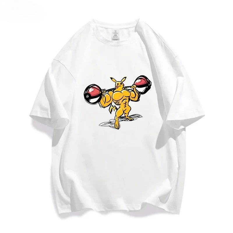 New Muscle Pok É Mon Creative Pok É Mon Co Branded Short Sleeved Men's and Women's T-shirts for Children's Parent-child Wear