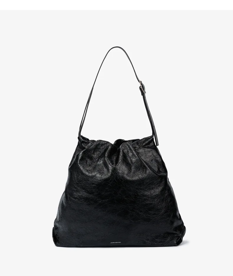 GROTTO Genuine Leather Garbage Bag Casual Large Capacity Medium Size Mother and Child Bag Single Shoulder Crossbody Soft Bag