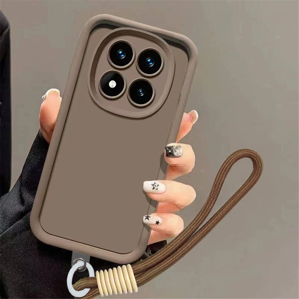 Coque de téléphone avec lanière de poignet, étui arrière en Silicone souple et mat résistant aux chocs pour Xiaomi POCO M8 X7 X6 X5 X3 F7 F6 M6 Pro C65 C75 C85