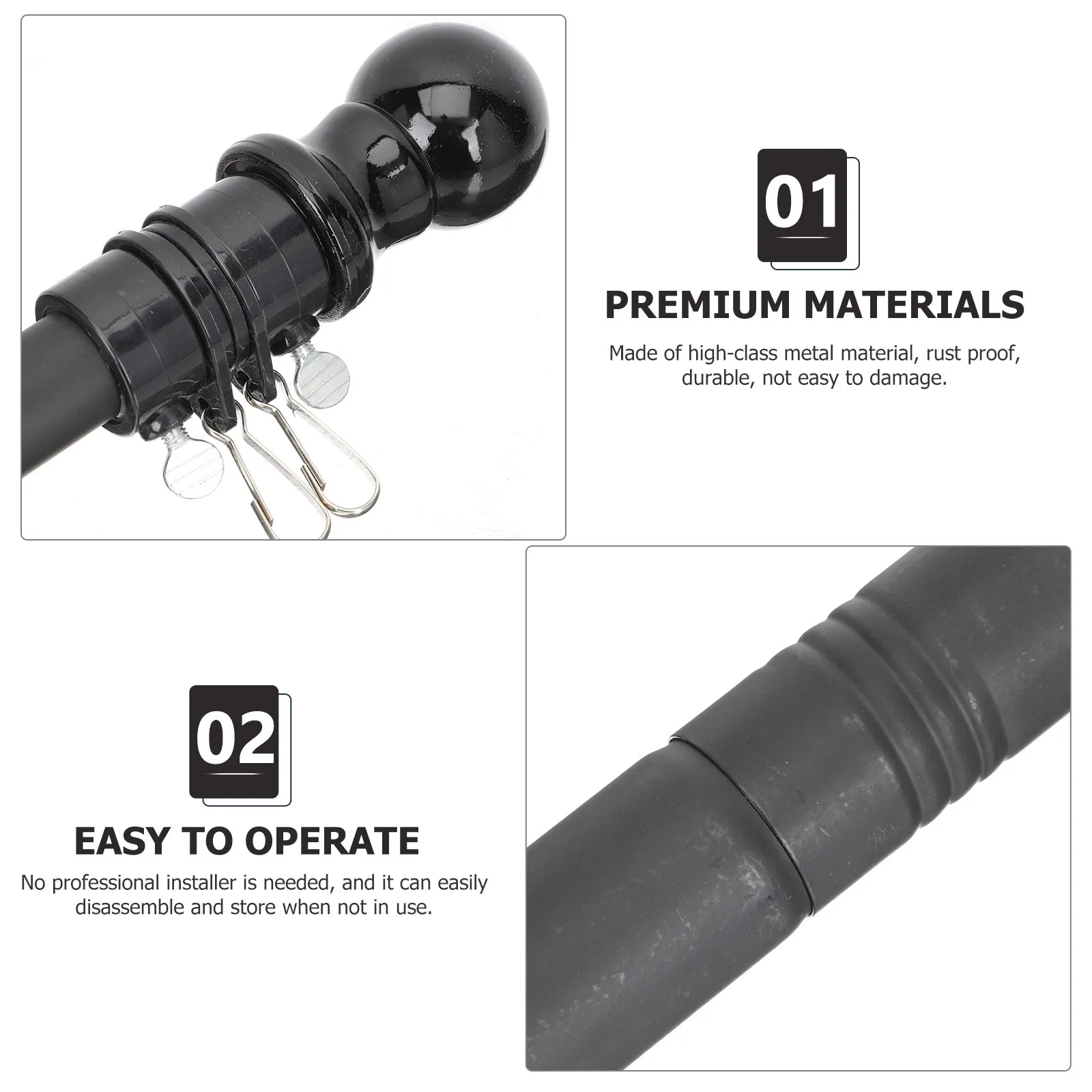 

1Set Stainless Steel Flagpole Outdoor Rustproof Flag Rod for Wall Mount Garden House Yard Roof Boat Truck Use Premium Heavy