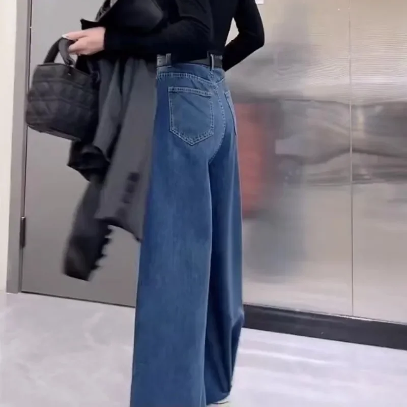 Retro Loose Super Wide-leg Jeans Women\'s 2024 Spring New Design Rough Edge Culottes Drape Floor Pants Women\'s Clothing Simple