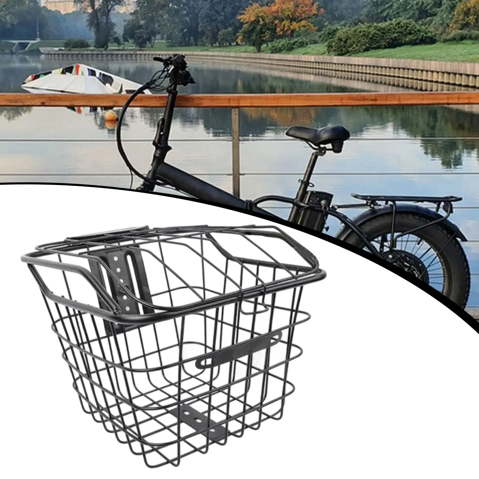 سلة دراجة كهربائية أمامية سهلة التركيب، سلك معدني مزخرف عالمي لمنازهات الحديقة والتخييم وإكسسوارات ركوب الدراجات غير الرسمية #3