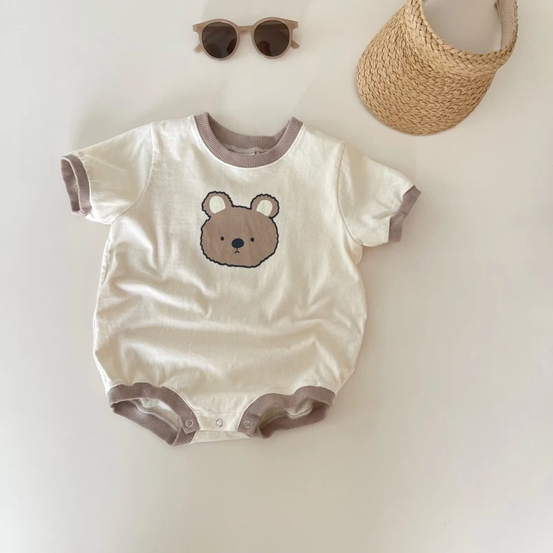 2023 Summer Baby Girl Boys Bear Casual Short-sleeved Bodysuits Jumpsuit Toddler Boy Cotton Cartoon Romper One-pieces Clothing