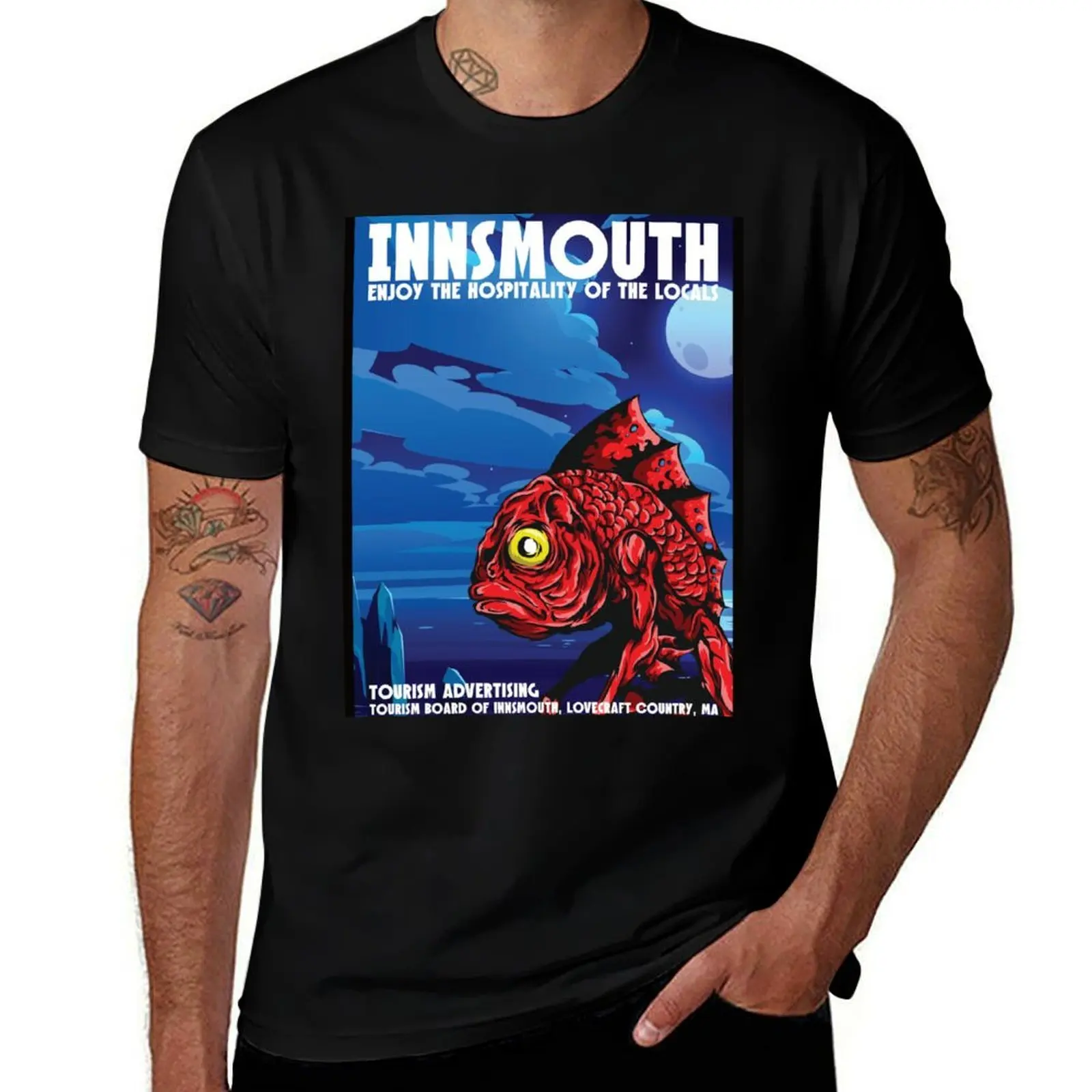 Innsmouth Vintage Travel Poster Lovecraft T-Shirt Stretch Fabric Comfort T-Shirt