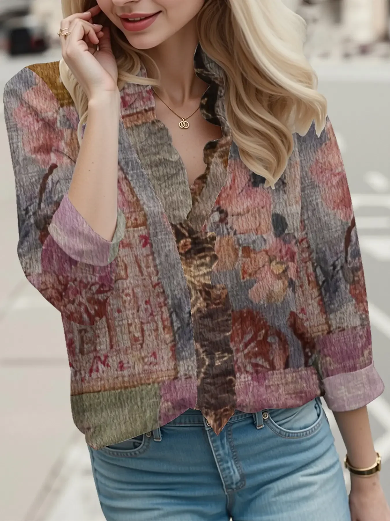 بلوزة كاجوال جديدة للخريف برقبة على شكل حرف V، قميص نسائي من الدانتيل بأكمام طويلة، ملابس للربيع والصيف والخريف #3