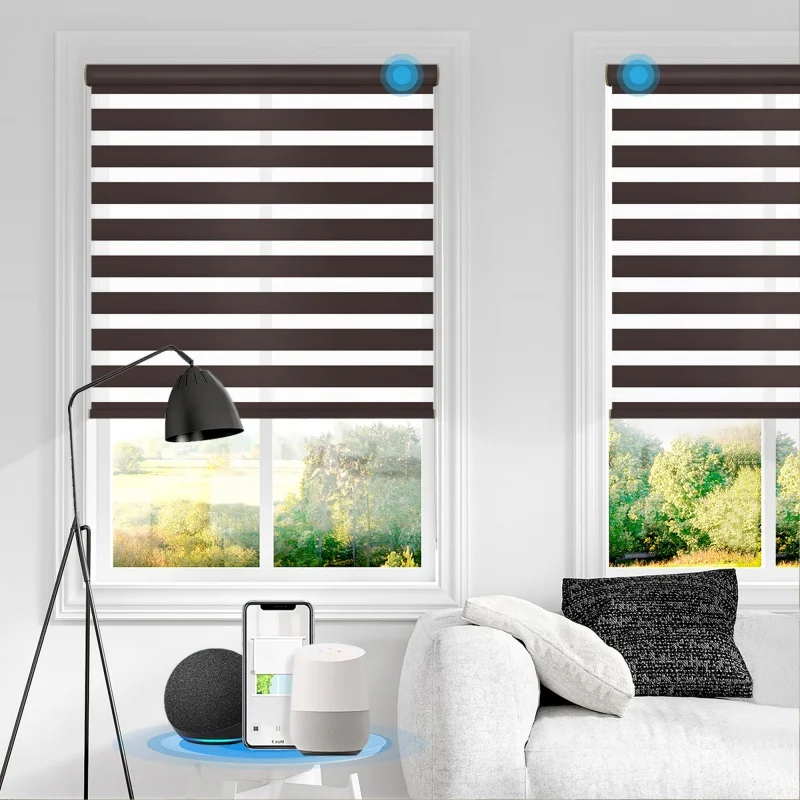 الجملة مخصص الظل العزل الحراري نسيج مقاوم للماء مساعد المنزل تويا زيجبي موتور الكهربائية زيبرا الستائر للمنزل