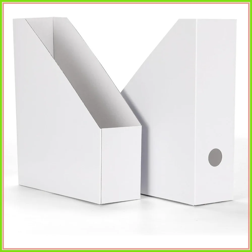12 Pack Magazine File Holder, White Cardboard Rack with Labels, Foldable Storage Box for Books & Documents, 9.9x3.3x12 Inches