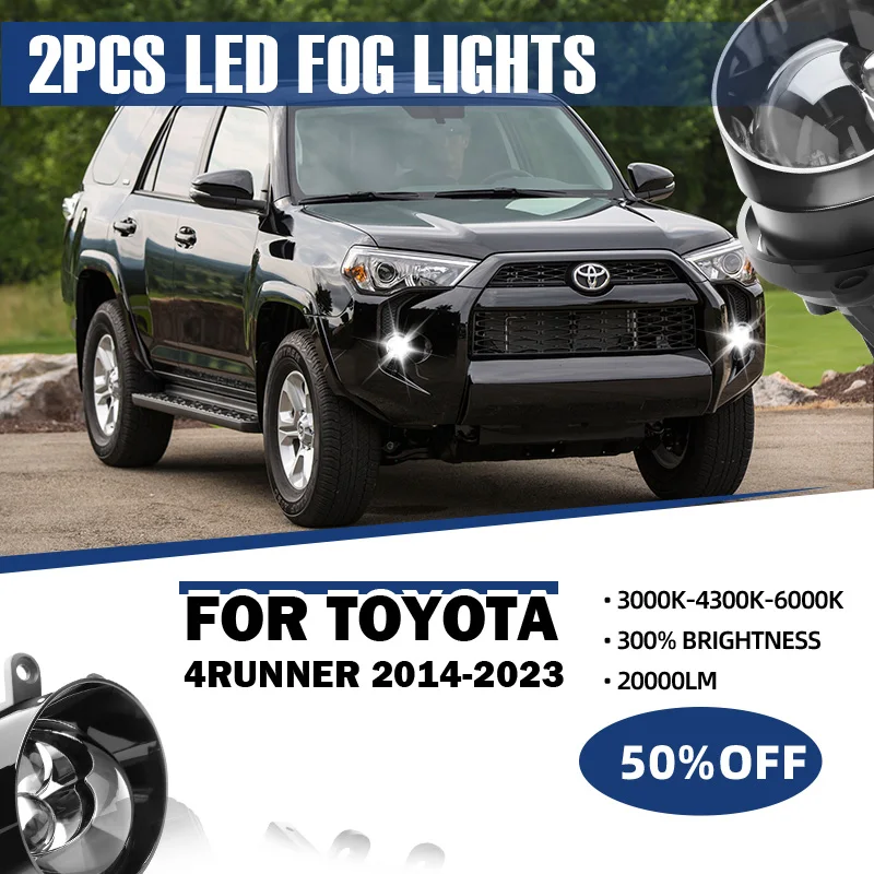 

2x 3inch Fog Light Bi-LED Projector Lens Car Driving Fog Lamp Hi/Lo Beam 20000LM Plug&Play For Toyota 4Runner 2014 2015-2023
