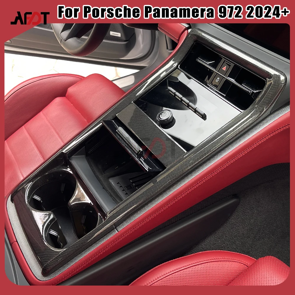 

LHD и RHD для Porsche Panamera 972 4S GTS Turbo S 2024-2026 гг. E-гибридный подстаканник из настоящего углеродного волокна полотняного переплетения с центральной панелью управления