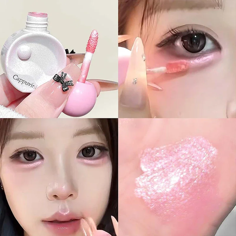 Pfirsichrosa Flüssiger Gesichts-Highlighter mit Perlglanz-Glitzer, Schimmernder, Klärender, Feuchtigkeitsspendender Lidschatten, Aufhellendes Koreanisches Make-up – Detail 12