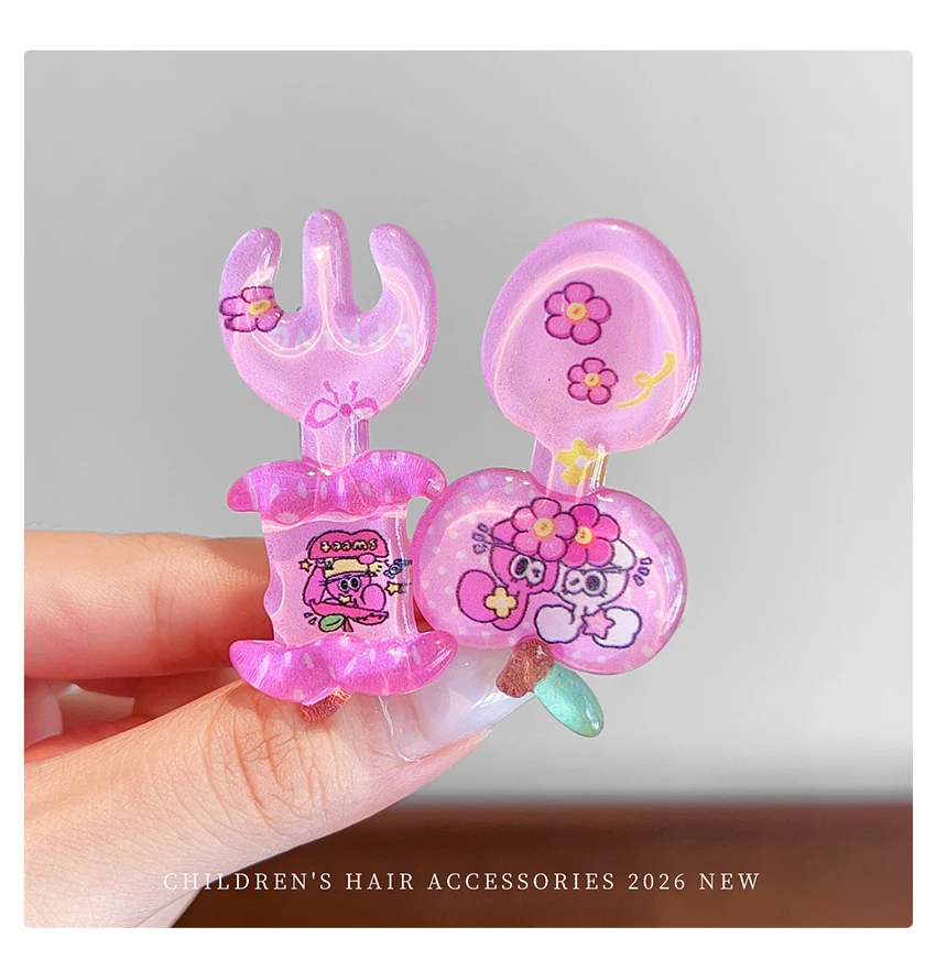 2026 Neue Rosa-Blaue Blumen-Haarspangen-Set für Kinder und Mädchen, Organza-Schleife mit Cartoon-Druck, Haarklammern für Kleinkinder, Haaraccessoire-Geschenk – Detail 7