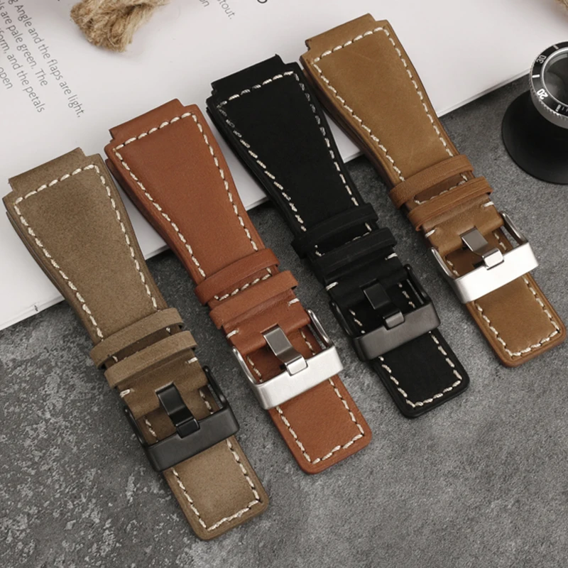 34*24mm Convex For Bell & Ross B&R BR-01 BR-03 Strap High Quality Genuine Leather Watchbands Men\'s wristband Wristband Bracelet