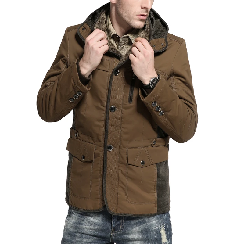 Parka cálida con capucha para hombre, abrigo grueso acolchado de algodón, ajustado, informal, lana de cordero clásica, Invierno