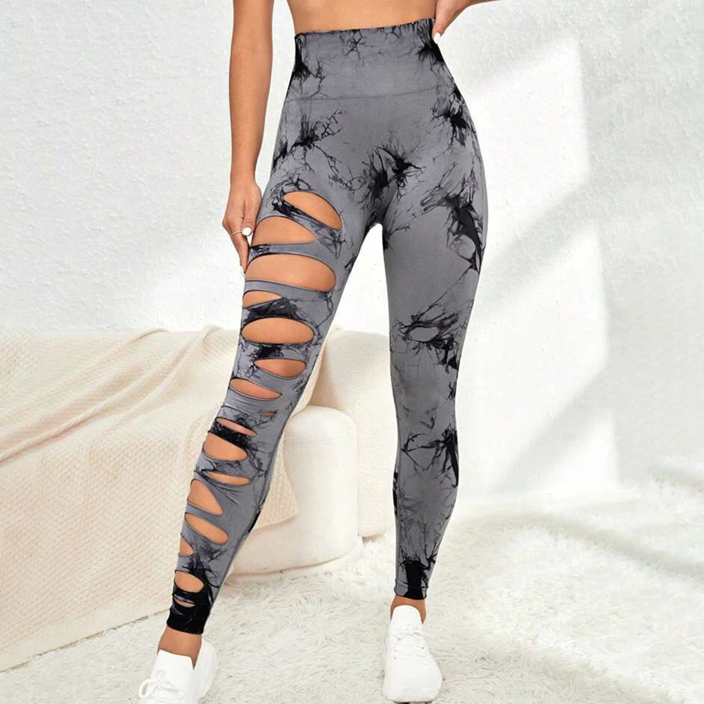 

Tummy Control Yoga Leggings Seamless Tie Dye Gym Pants Elastic Sports Tights for Women Gray/Black/Pink/Purple/Blue