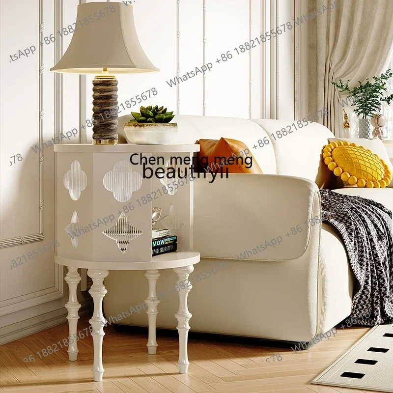 cc182French retro starry sky  few solid wood light luxury sofa side cabinet glass corner few checkerboard round small coffee tab