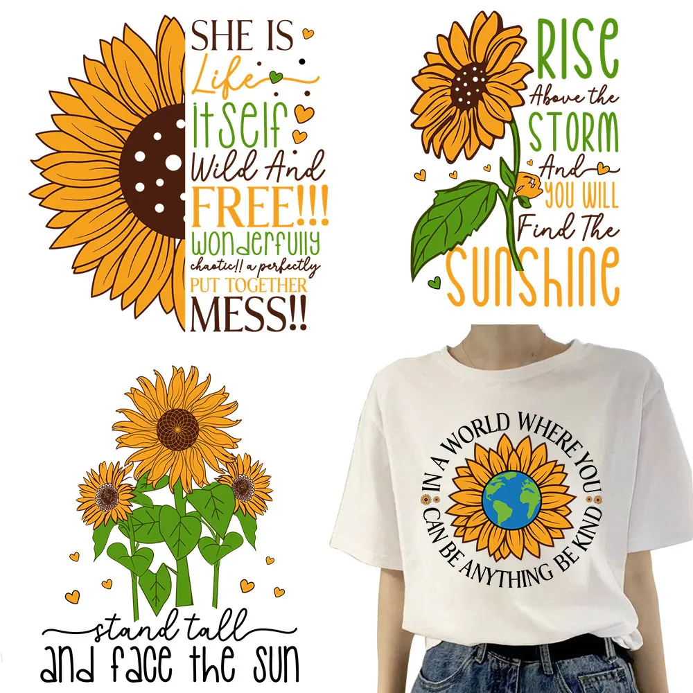 Sunflower Life T-shirt Heat Transfer Ready To Press Thermo Stickers Stripes On Clothes Heat-adhesive Accessory Parches Ropa