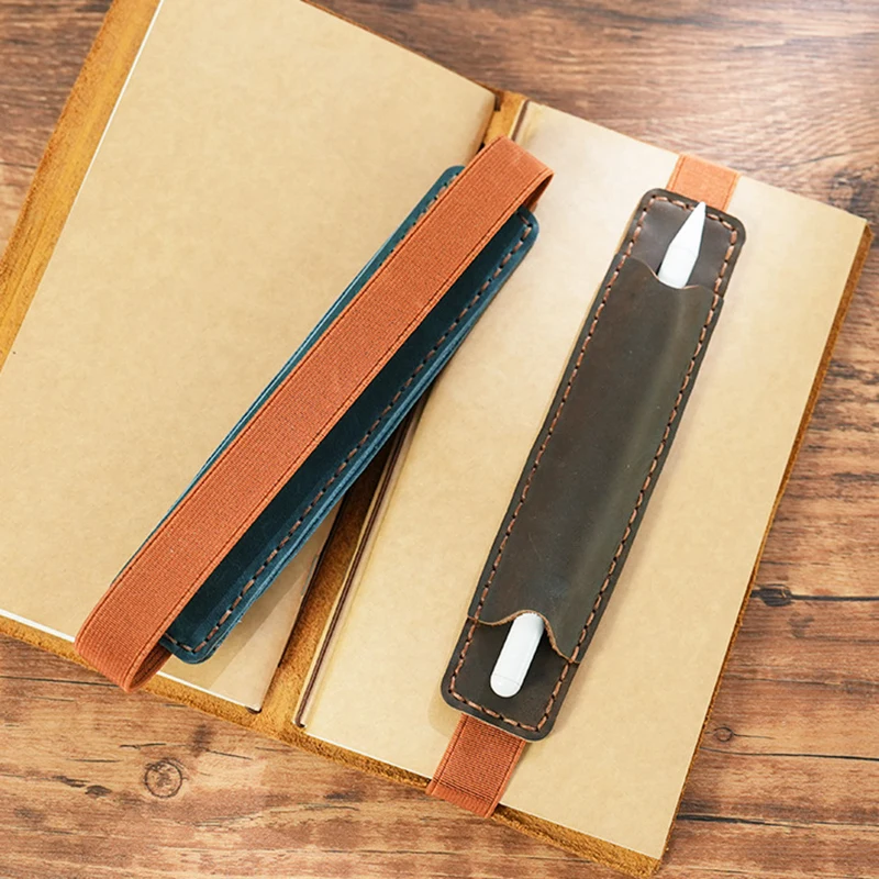 Retro Crazy Horse Leather Notebook Elastic Band Pen Case Pen Ball Pen Protective Cover Handmade Pen Set