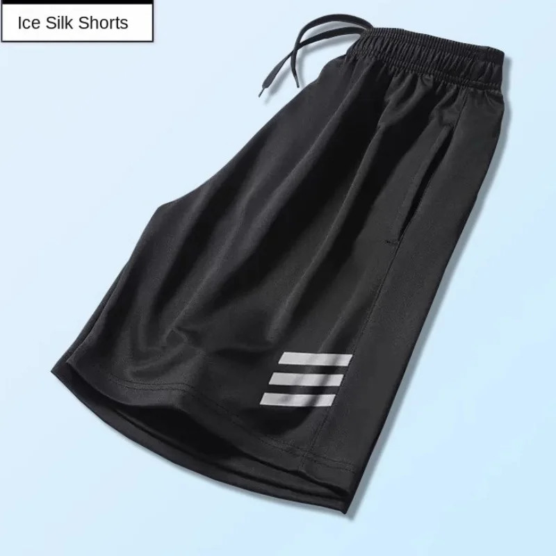 

Спортивные шорты мужские летние из тонкого ледяного шелка для бега, скоростная сушка, брюки пять четвертей, американские свободные брюки для фитнеса, пляжного баскетбола