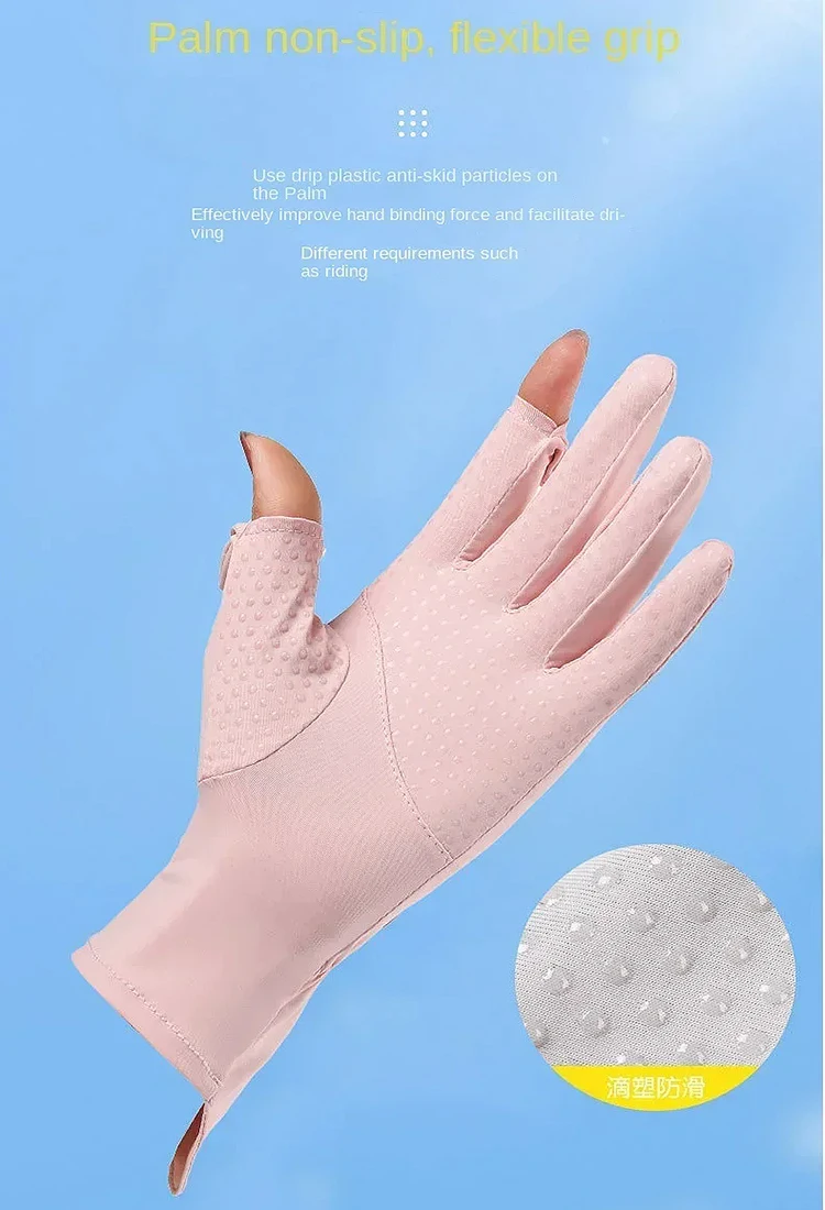 Summer Ice Silk Cool Breathable Gloves for Outdoor Driving and Cycling UV Resistant Touch Screen Flip Elastic Protective Gloves