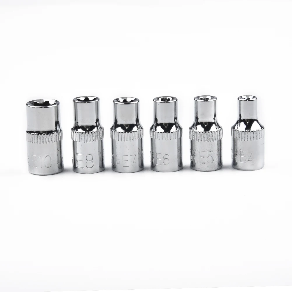 6pcs 24mm 28mm 1/4 Inch Torx Star Female Bit E Socket Set E4 E5 E6 E7 E8 E10 Hand Tools  Socket Wrenches 6*Drive Sockets
