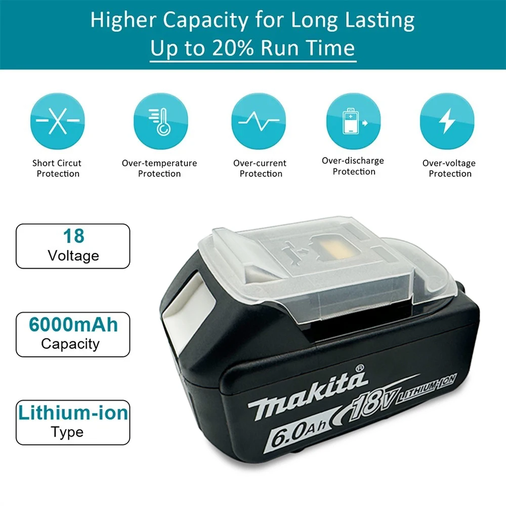 Original Makita 18V 6.0Ah Li-ion Battery for 18V Power Tool DDF487 DTW700 DGA404 DHP487 DTD173 Replacement lithium Battery