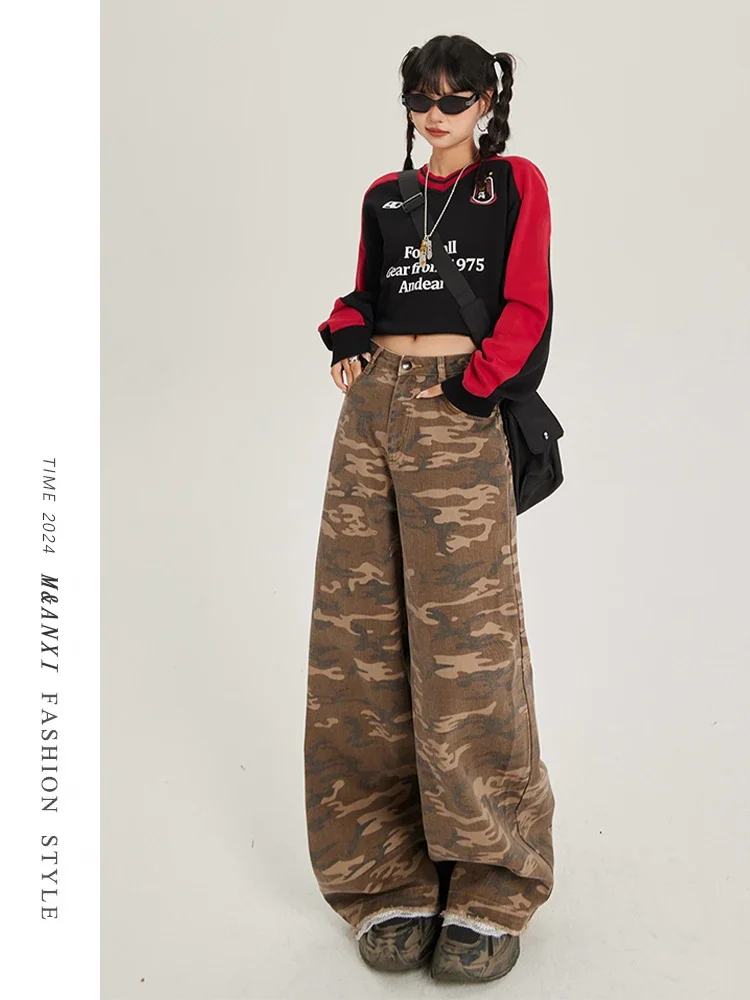 

Camouflage Jeans Women Y2K Hip Hop Vintage High Waisted Jeans Straight Streetwear Casual Loose Large Size Wide Leg Denim Pants