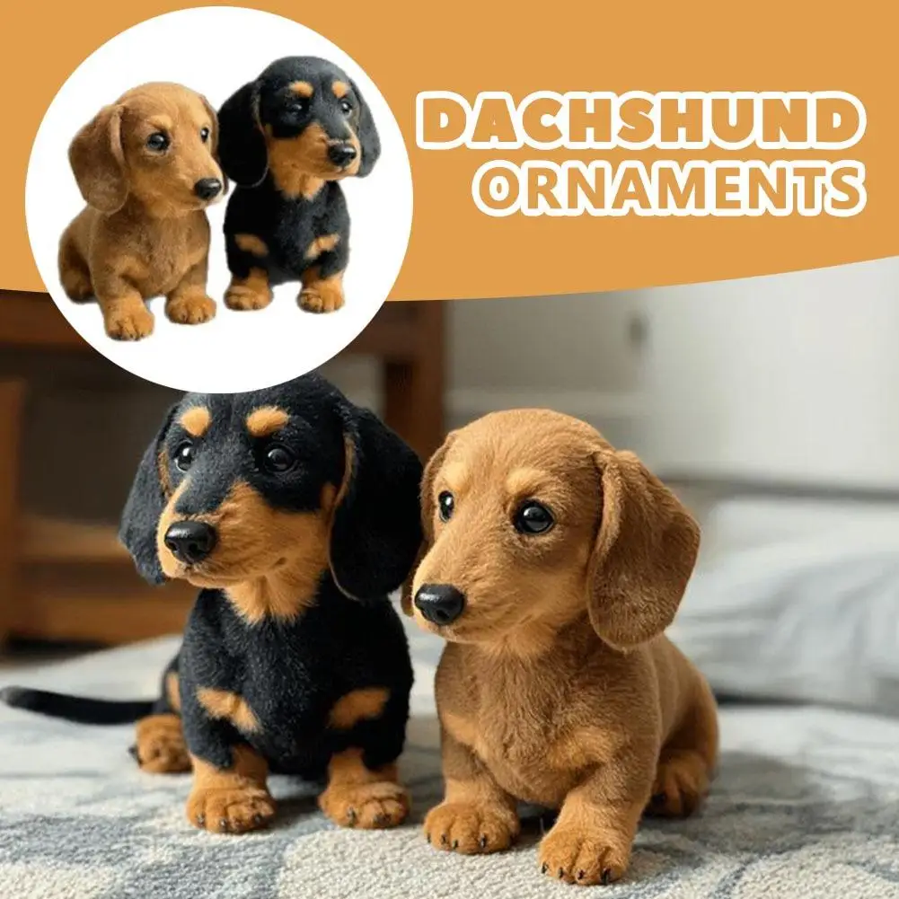 Sitzender Dackel-Hund, Plüschtiere, lebensechte Simulation, schwarzer Hund, Plüschtier, Kindergeschenke, Zuhause, Auto, Dekoration, Ornamente ﻿