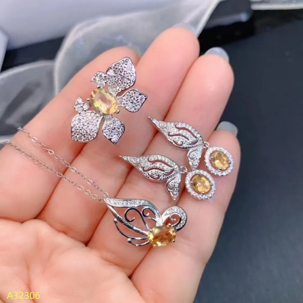 

KJJEAXCMY Brand Boutique Jewelry 925 Sterling Silver Inlaid Natural Citrine Women's Set Party Gift Girl's Birthday and Ne