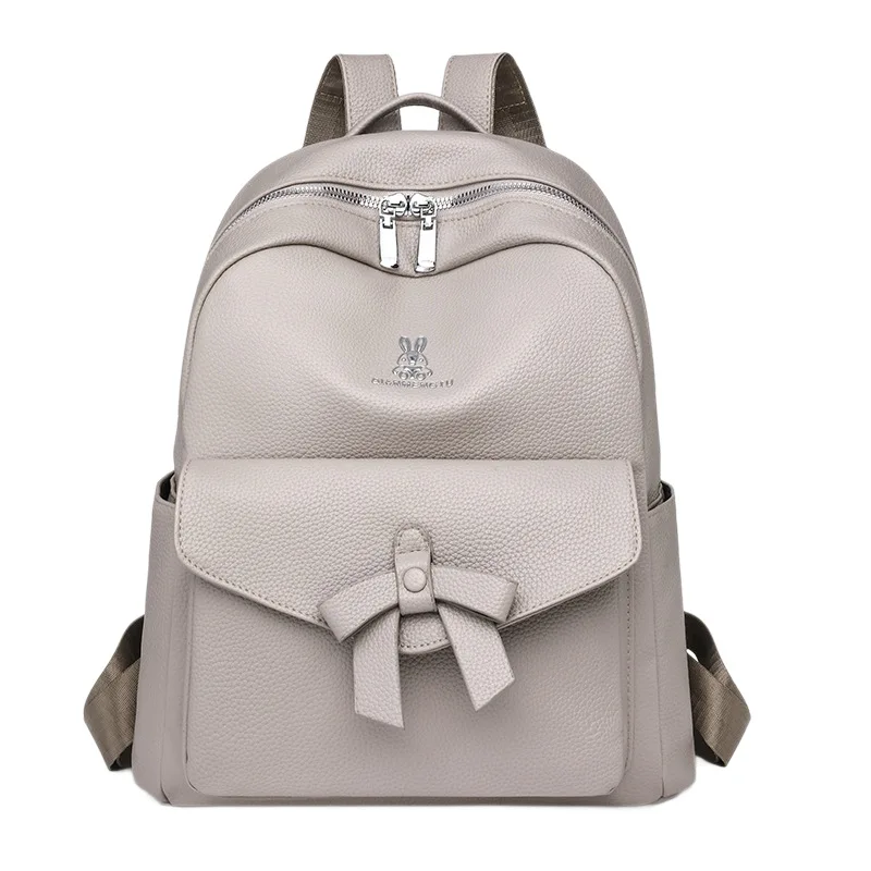2025 autumn new large capacity women's backpack features bow design and simple and versatile soft PU schoolbag