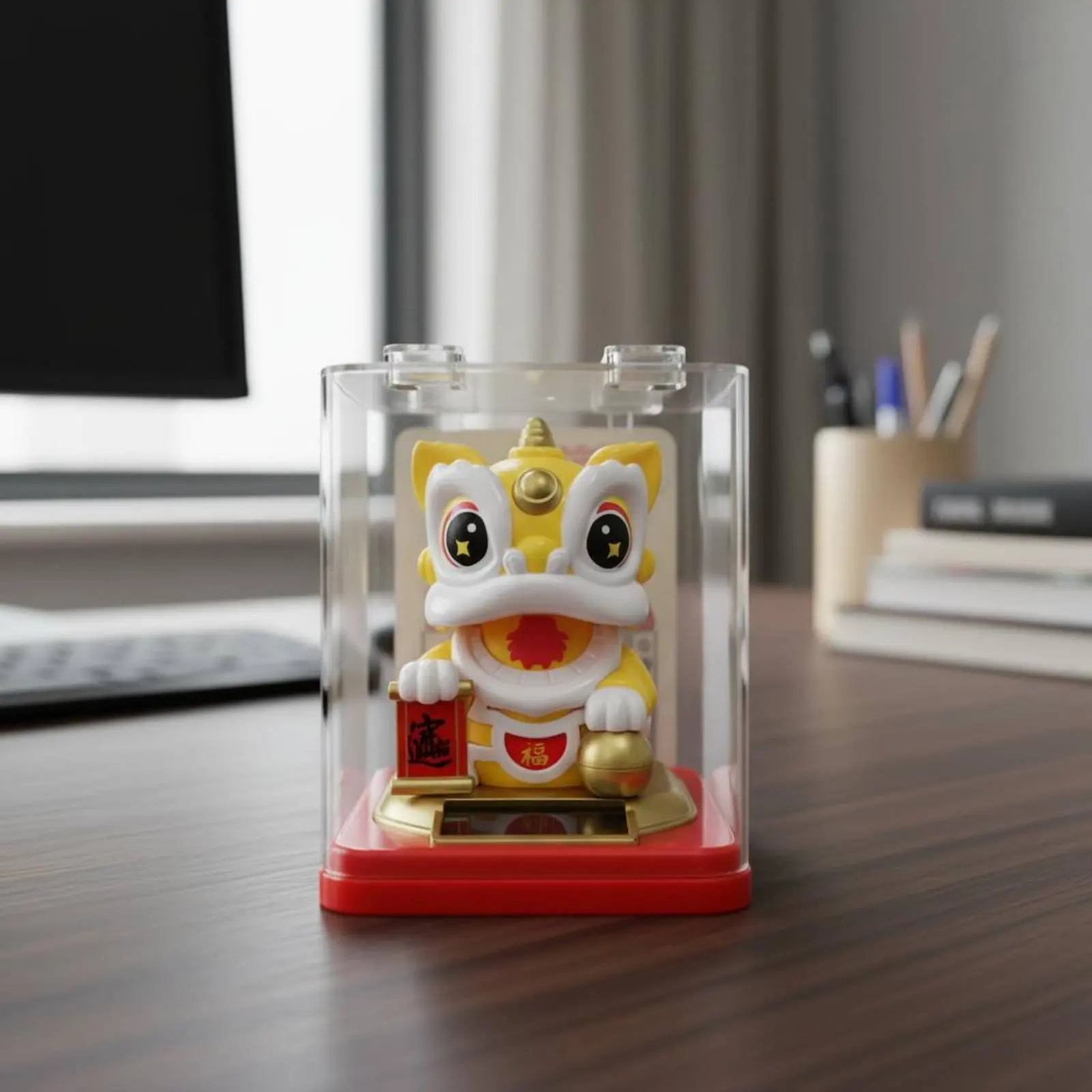 

Solar Powered Lion Dance Bobblehead Comes with Cover Cover House Decoration for Home