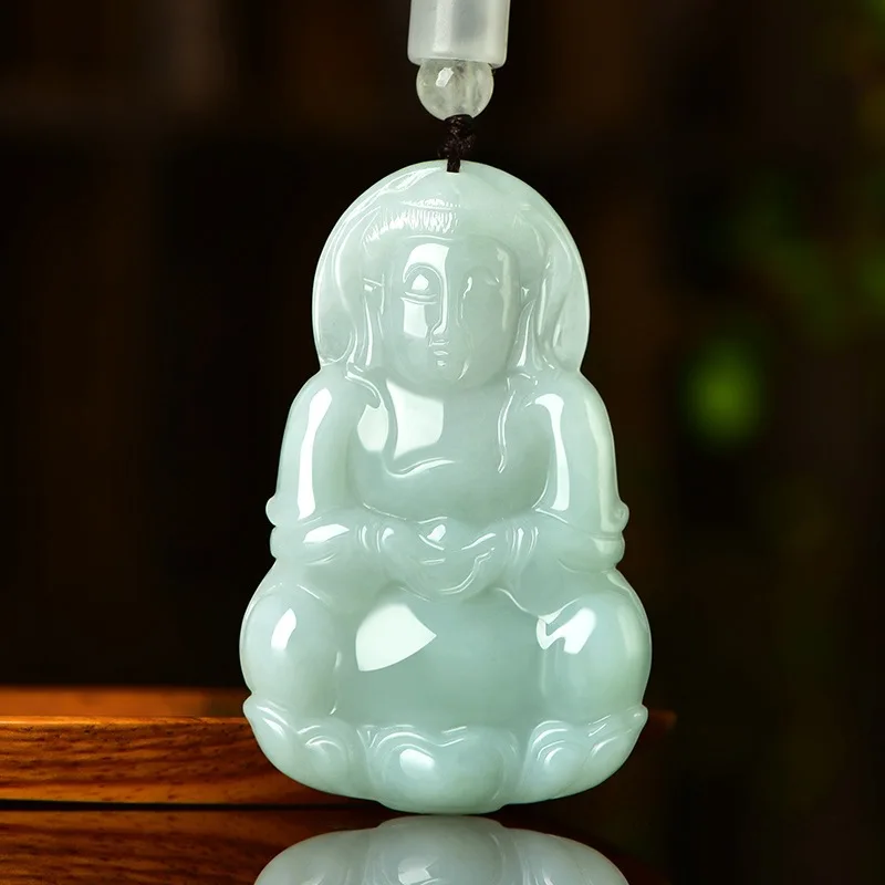 

Natural Myanmar Goddess of Mercy a Goods Ice-like Smiling Buddha Men's Bodhisattva Jade Necklace Pendant