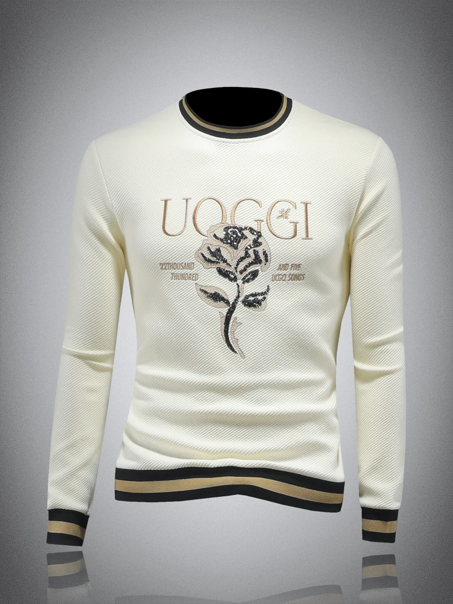 

Sli Men's round Ne Sweatirt Embroidered Long Sve Base Layer irt Trendy Spring Autumn Wear Casual Comfortable Cot...