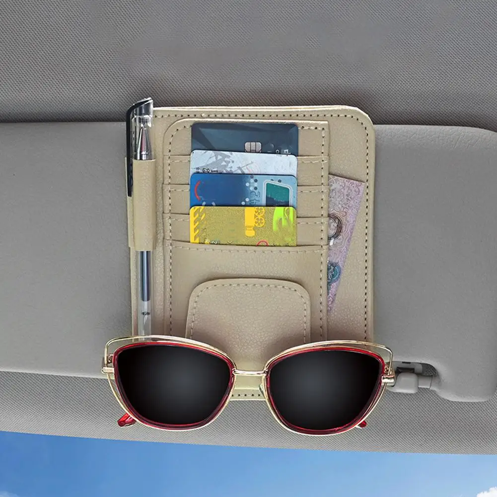Car Sun Visor Organizer Multi-Pocket Business Card Storage Management Sunglasses Holder Visor Accessories Auto Interior