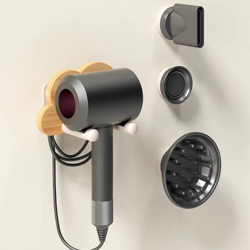 

HeMu Wood hair dryer rack light luxury bathroom wall-mounted bracket hair dryer hanger air drum storage rack storage rack rack