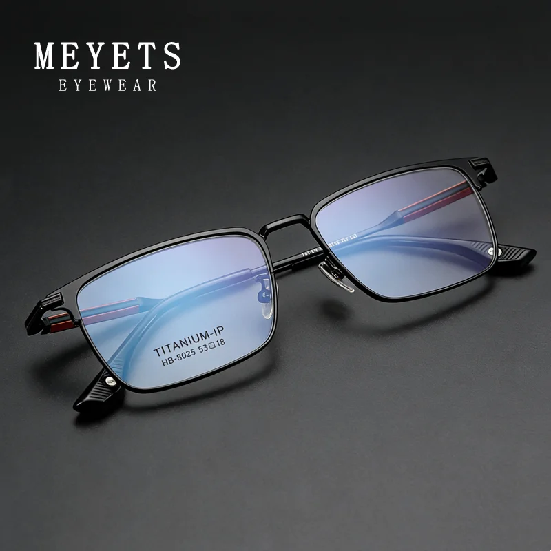 MEYETS Fashion Men Ultralight Titanium Alloy Optical Glasses Frame Male Square Eyewear Retro Business Prescription Eyeglasses