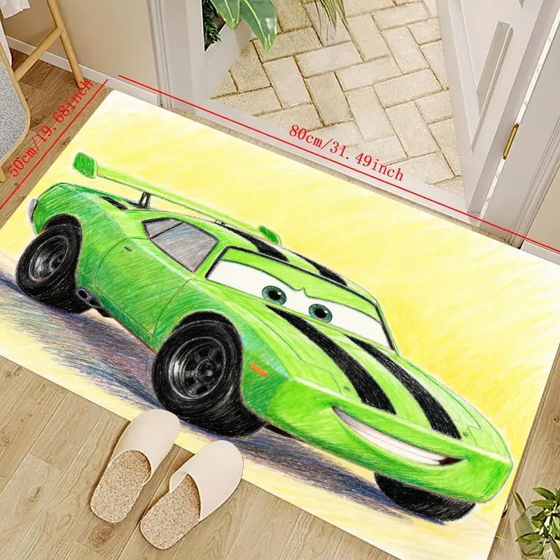 

1 шт. детский коврик для гоночного автомобиля с героями мультфильмов, яркий зеленый гоночный автомобиль с большими глазами и счастливой улыбкой, дизайн с черной полосой, нескользящий мягкий Ar